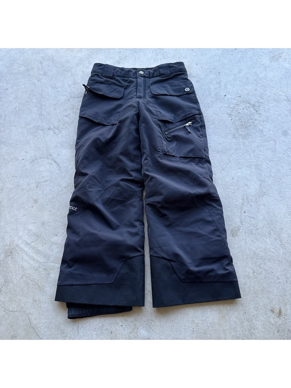 Marmot Snowboard Pants Youth M Black Pockets Leg Zipper Soft Shell